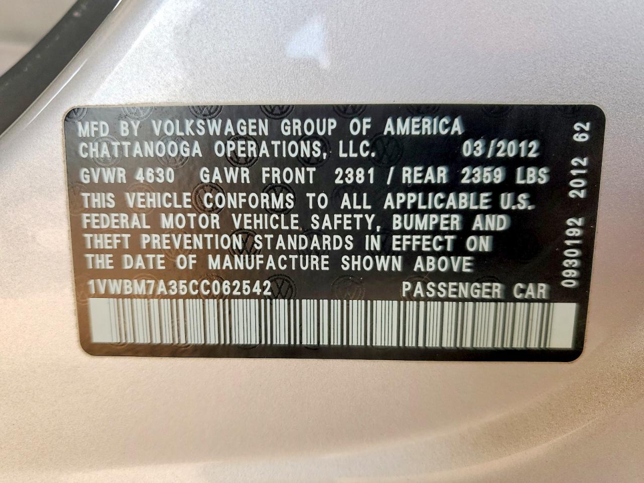 2012 VOLKSWAGEN PASSAT SE photo 12