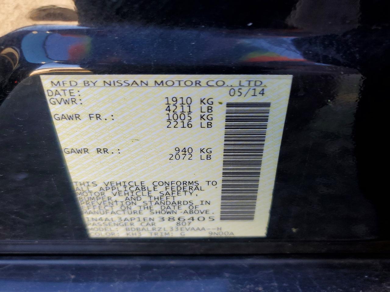 2014 NISSAN ALTIMA 2.5 photo 12