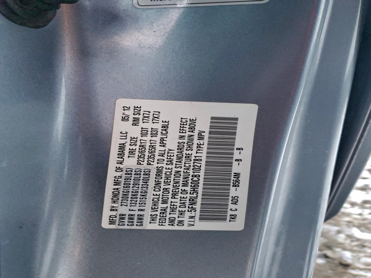2012 HONDA ODYSSEY EXL photo 13