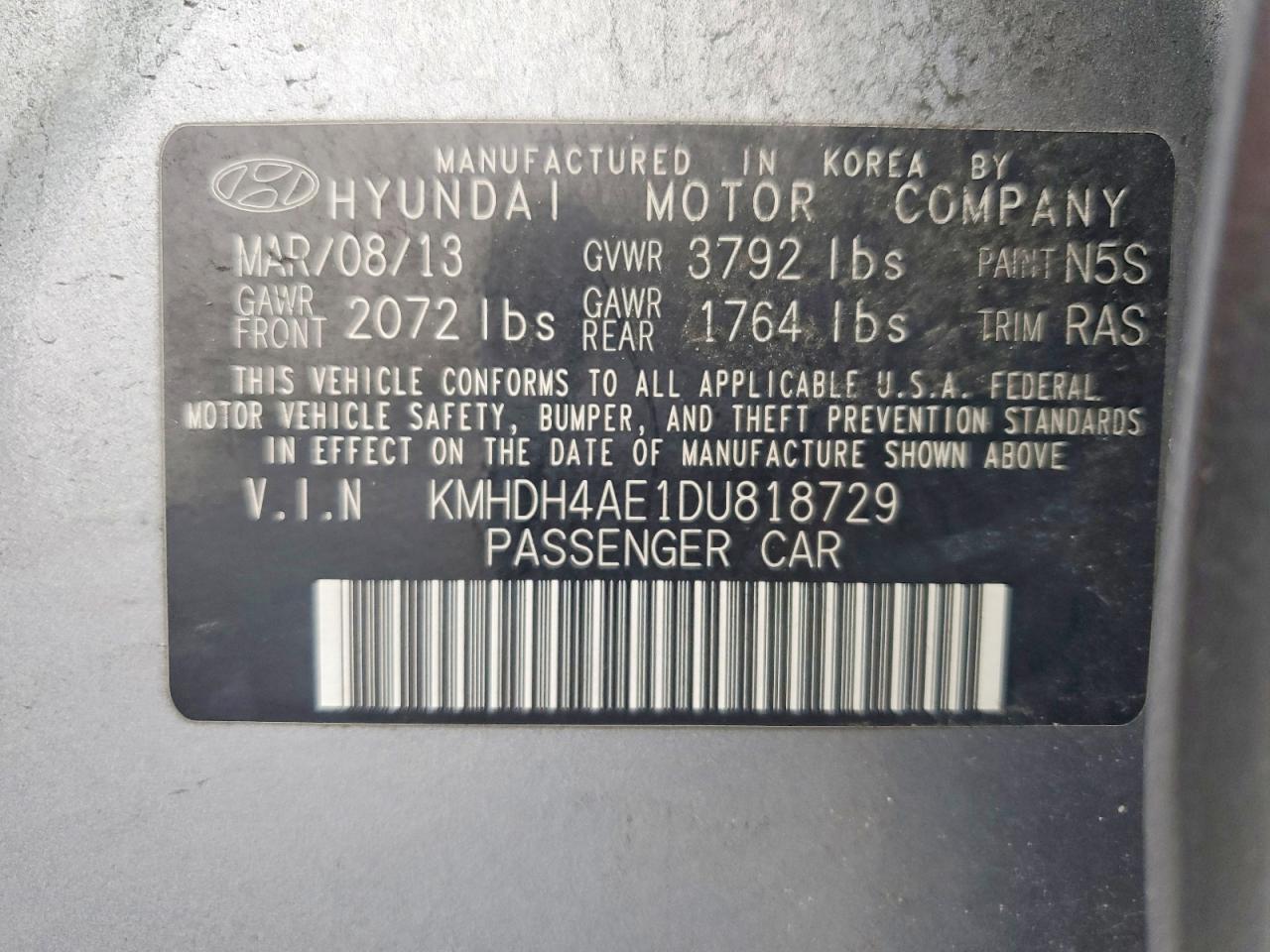 2013 HYUNDAI ELANTRA GLS photo 12
