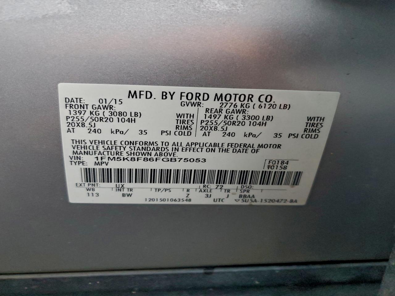 2015 FORD EXPLORER LIMITED photo 14