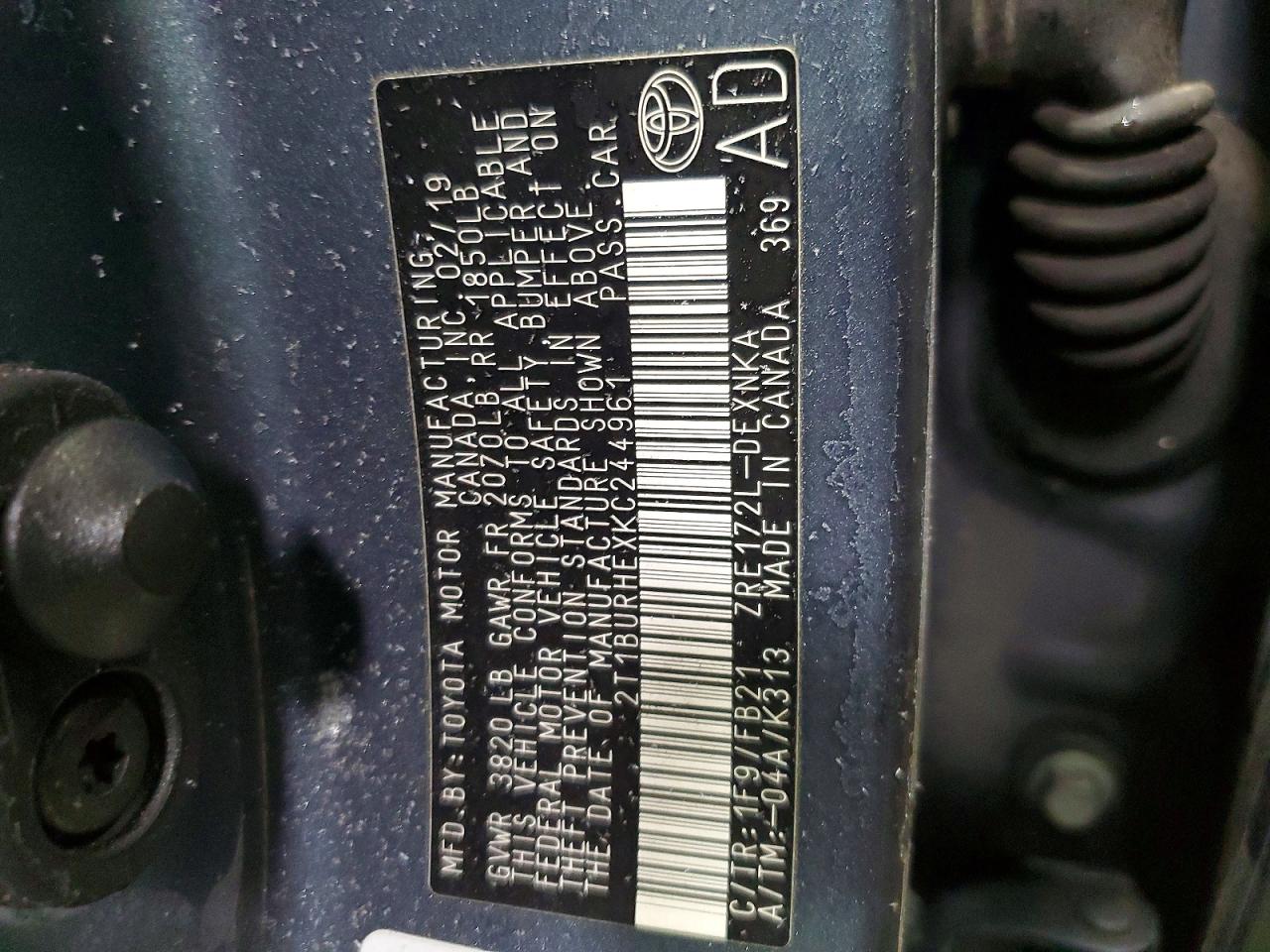 2019 TOYOTA COROLLA L photo 12