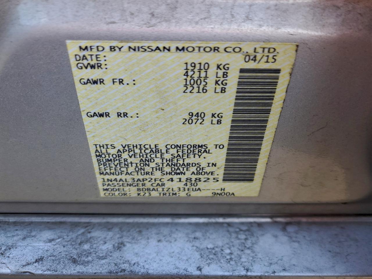 2015 NISSAN ALTIMA 2.5 photo 12