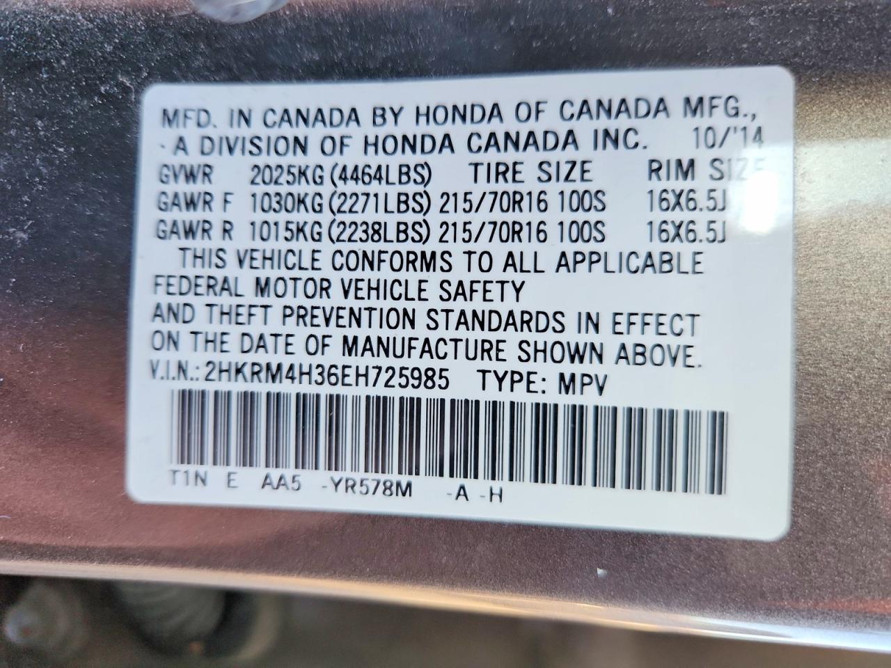 2014 HONDA CR-V LX photo 13