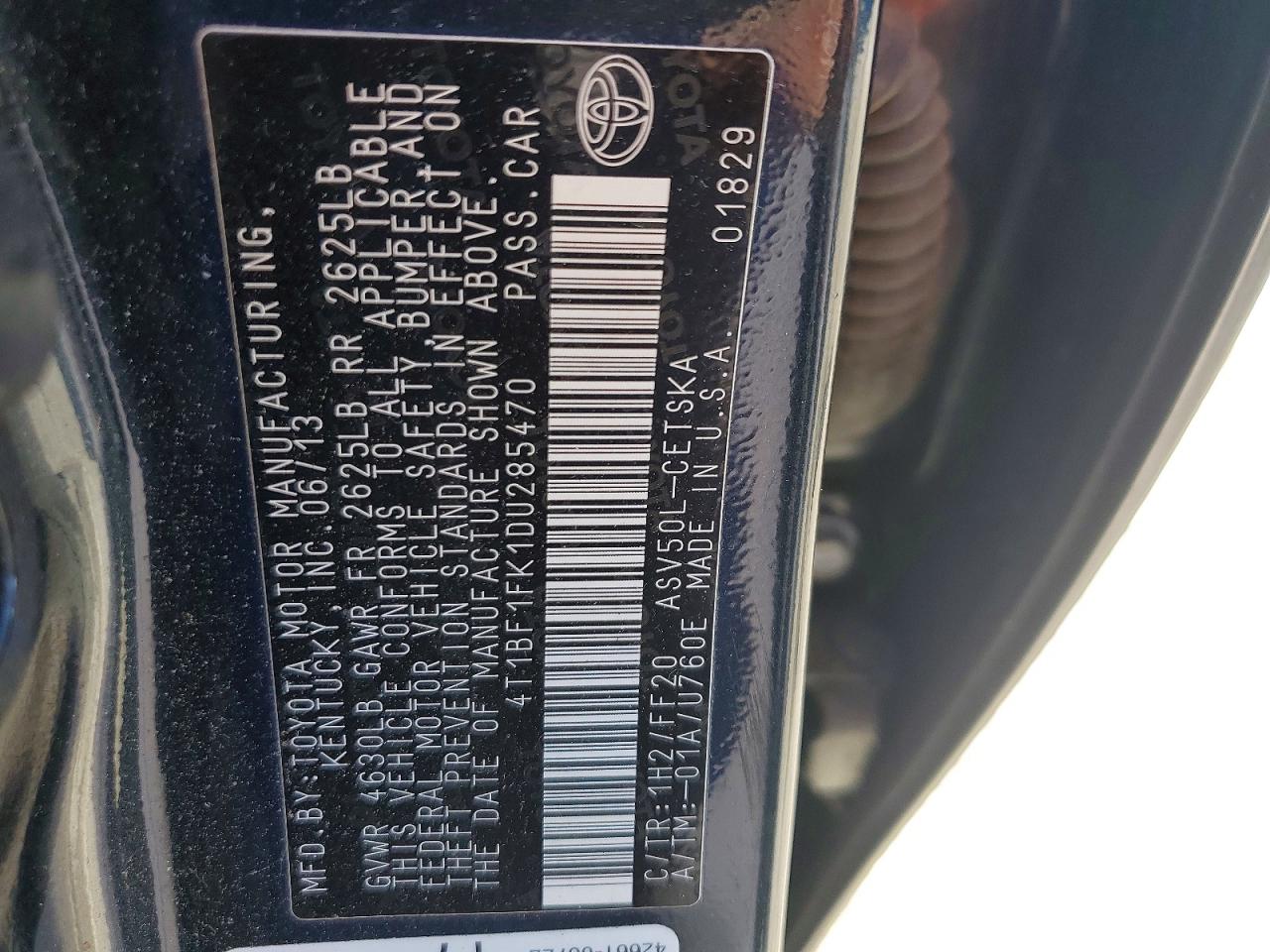 2013 TOYOTA CAMRY L photo 12