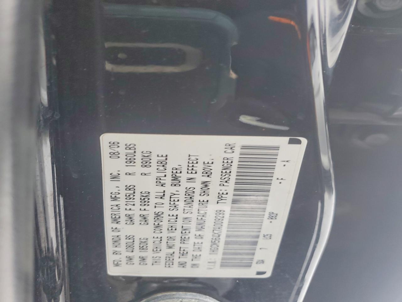 2007 HONDA ACCORD LX photo 13