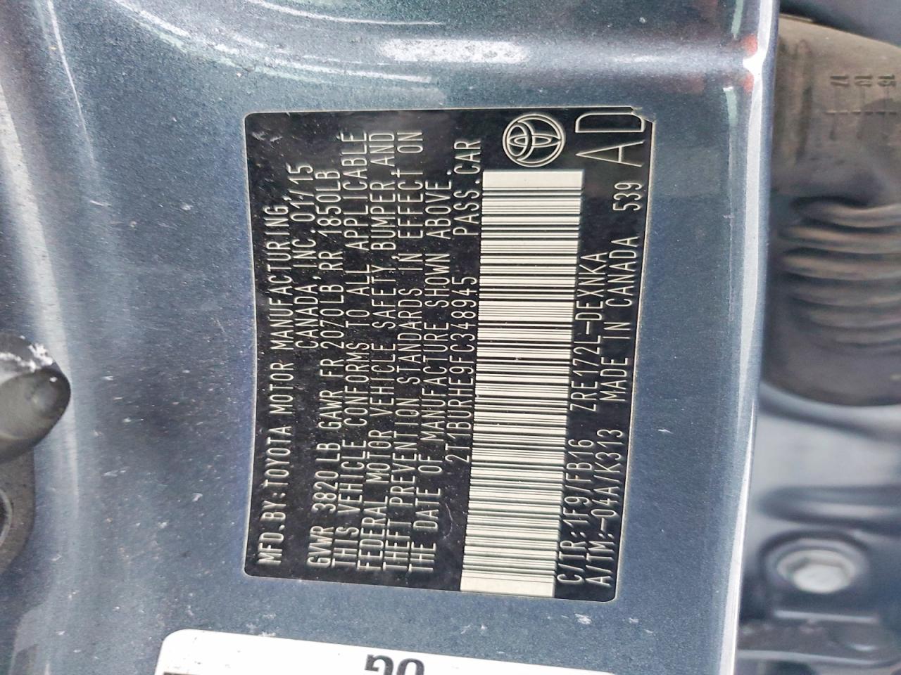2015 TOYOTA COROLLA L photo 12