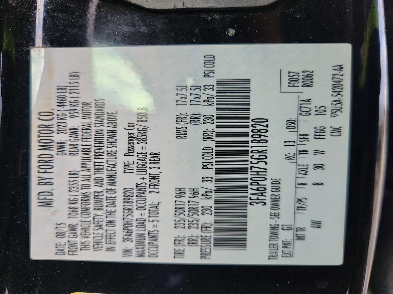2016 FORD FUSION SE photo 13