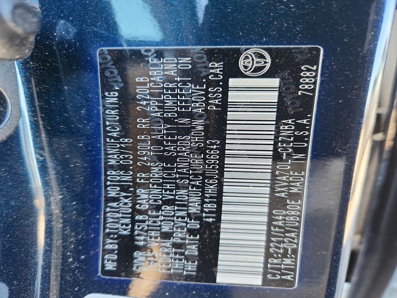 2018 TOYOTA CAMRY L photo 13