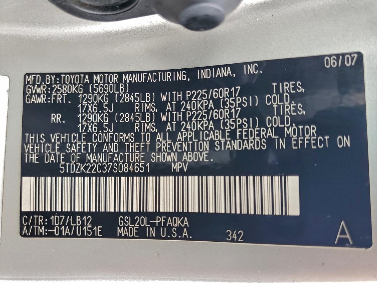 2007 TOYOTA SIENNA XLE photo 13