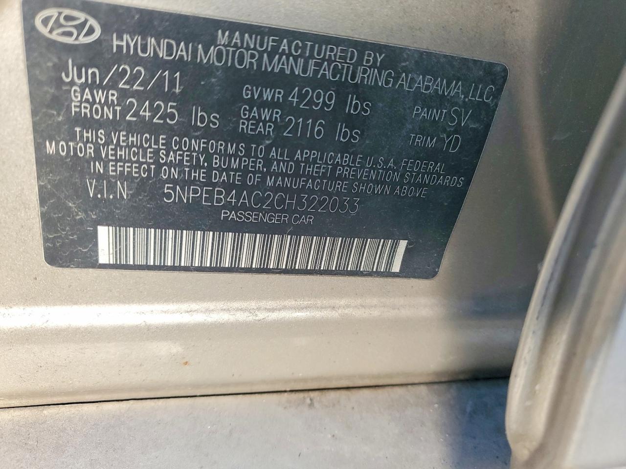 2012 HYUNDAI SONATA GLS photo 12