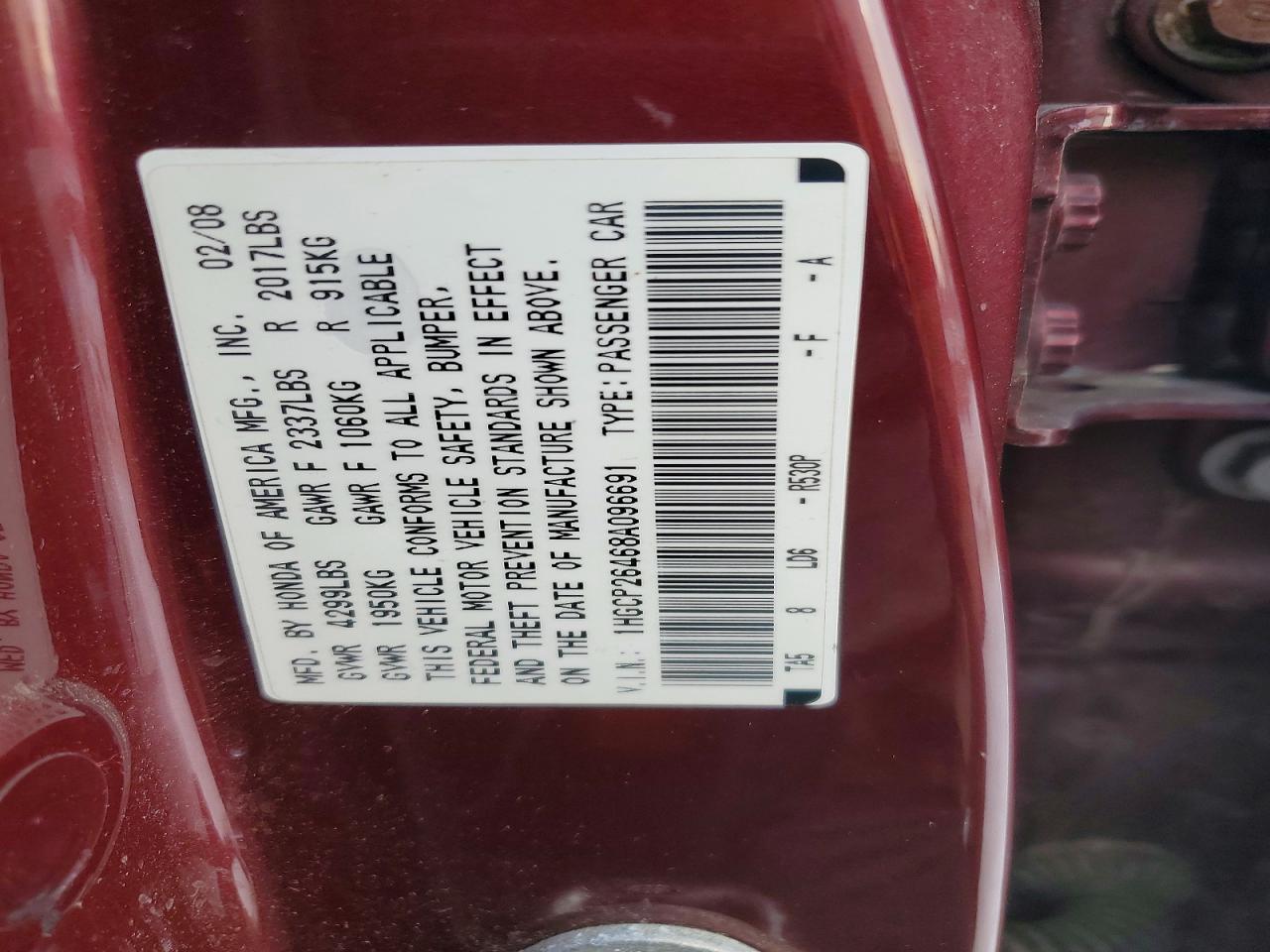 2008 HONDA ACCORD LXP photo 12