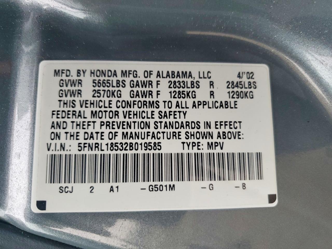 2002 HONDA ODYSSEY LX photo 13