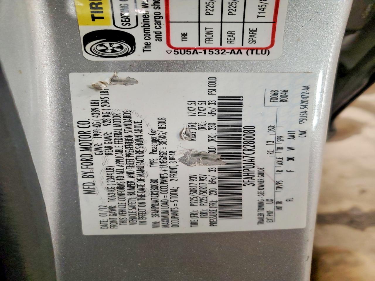 2012 FORD FUSION SEL photo 12
