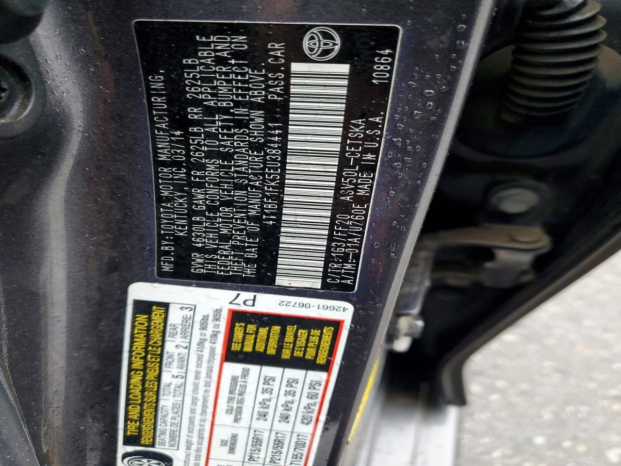2014 TOYOTA CAMRY L photo 12