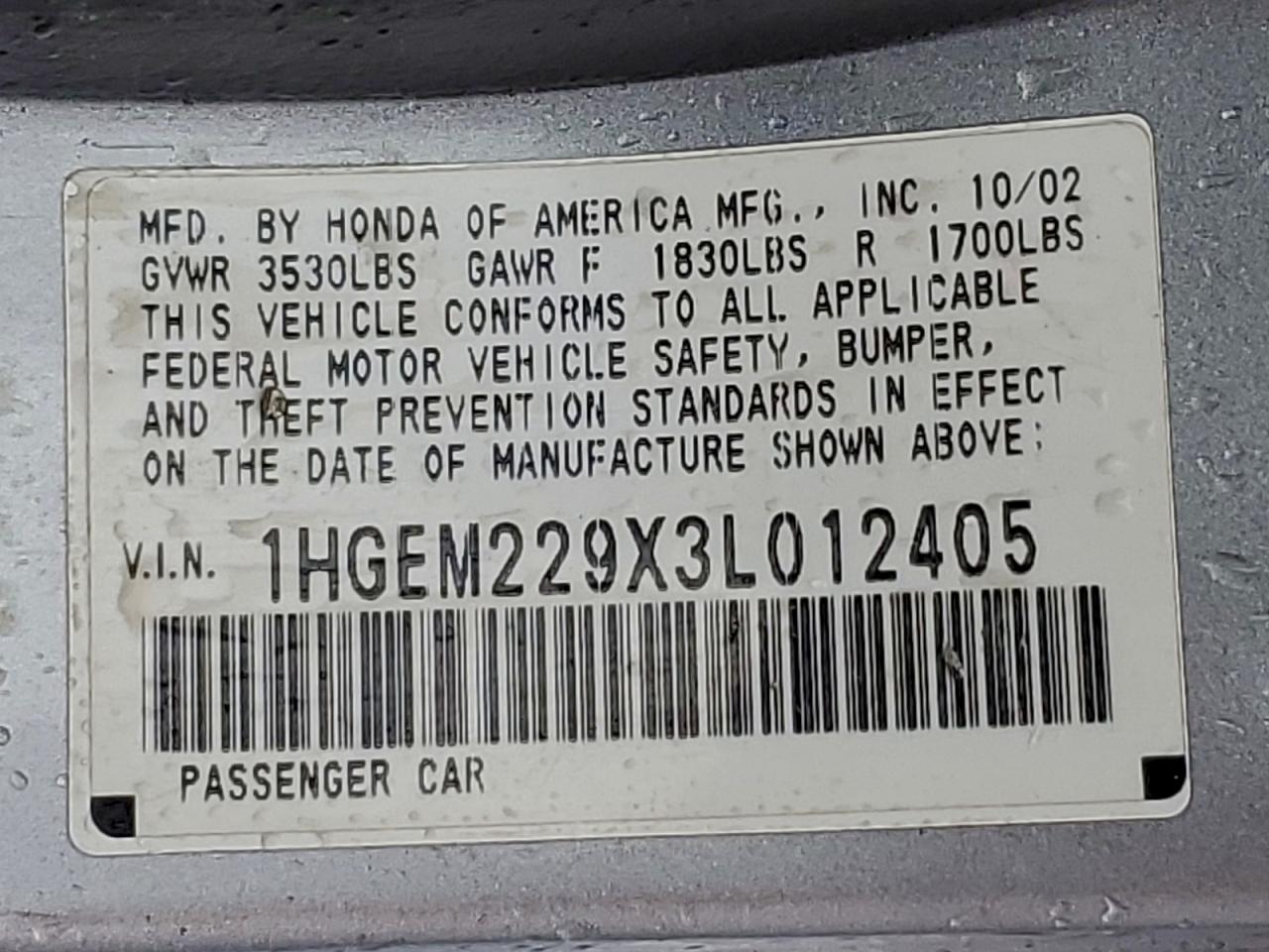 2003 HONDA CIVIC EX photo 12