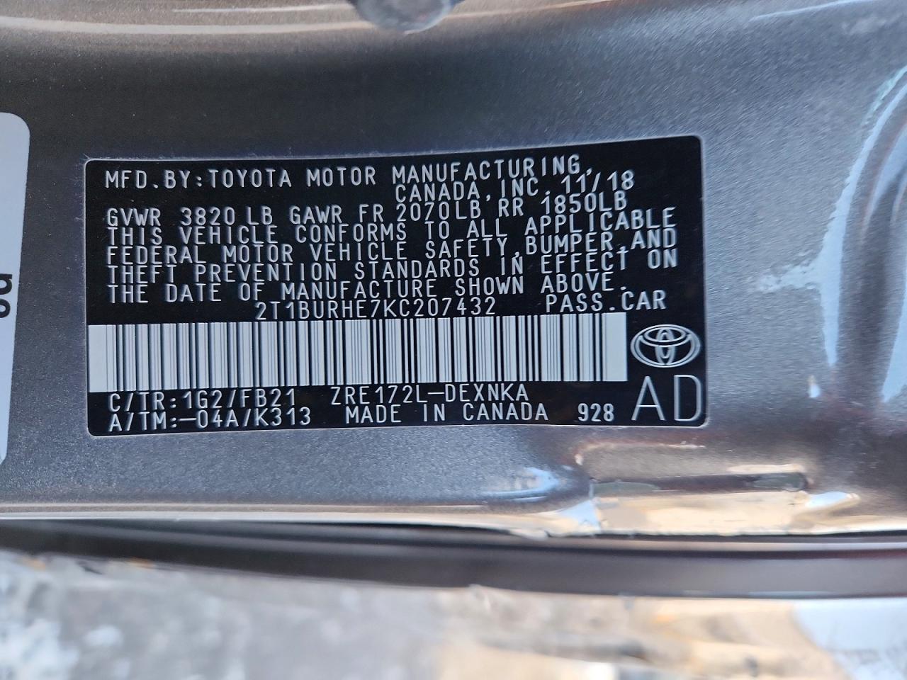 2019 TOYOTA COROLLA L photo 12