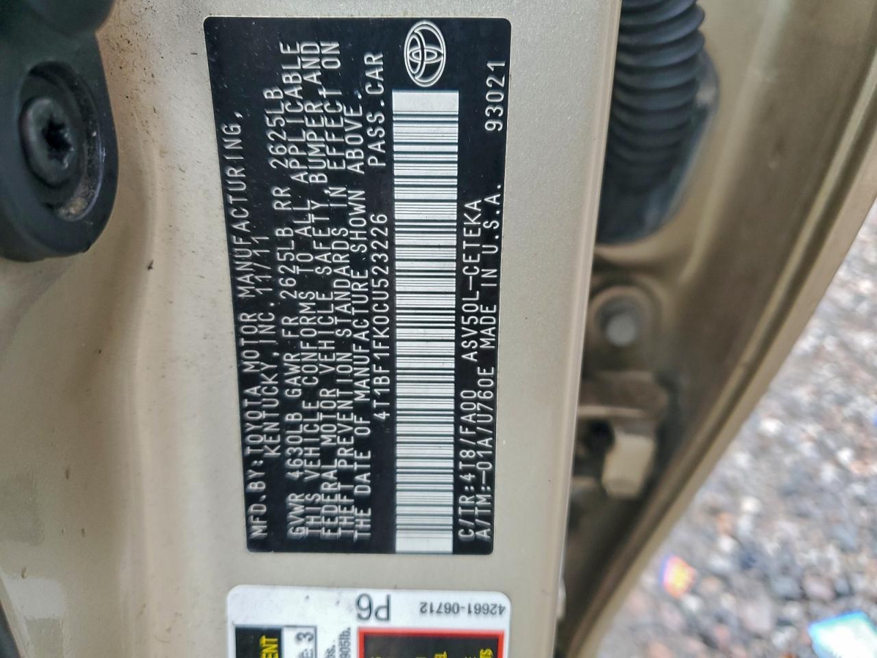 2012 TOYOTA CAMRY BASE photo 12