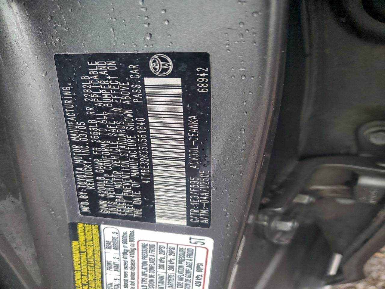 2005 TOYOTA CAMRY LE photo 12