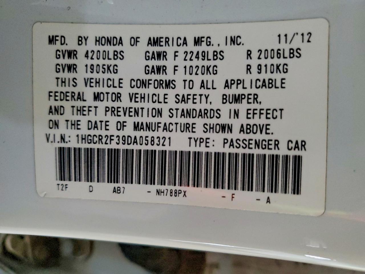 2013 HONDA ACCORD LX photo 12