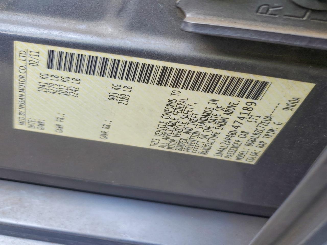 2011 NISSAN ALTIMA BASE photo 13