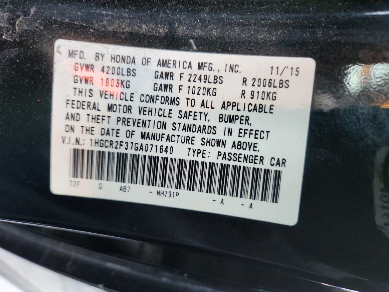 2016 HONDA ACCORD LX photo 12