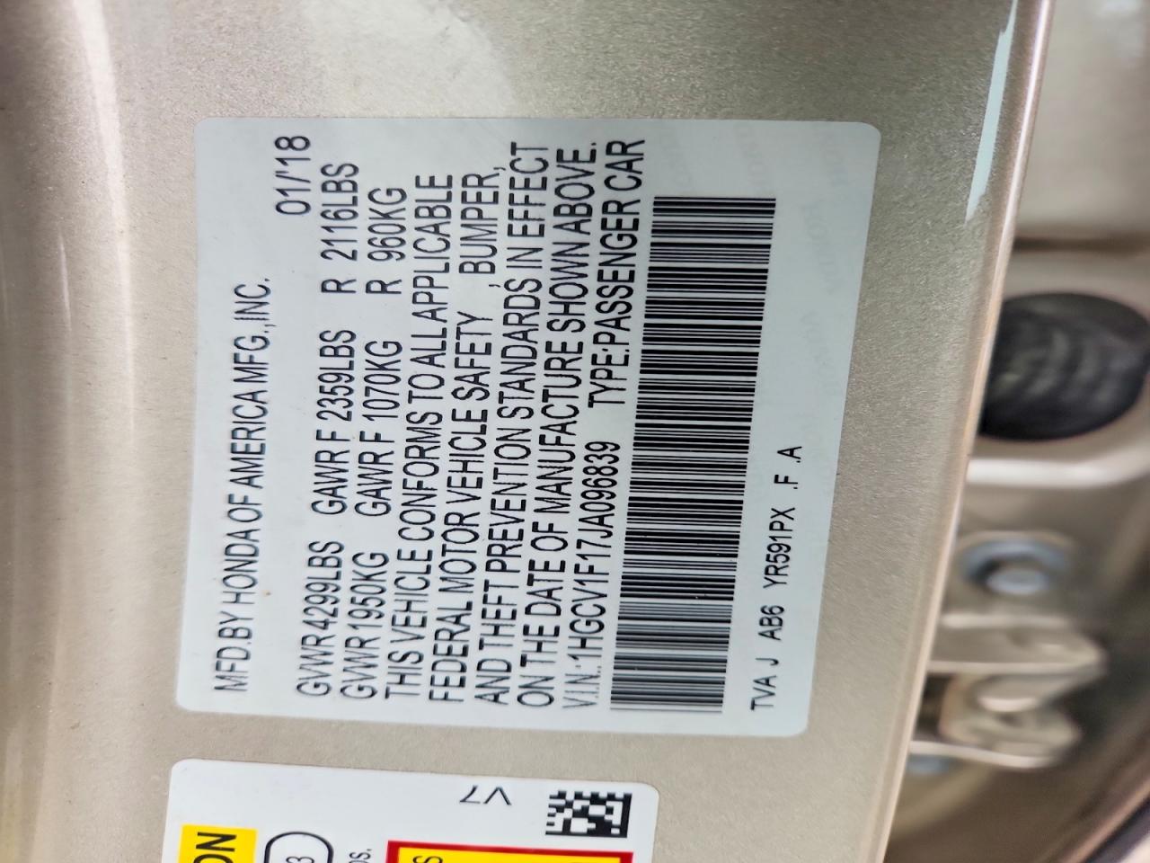 2018 HONDA ACCORD LX photo 12