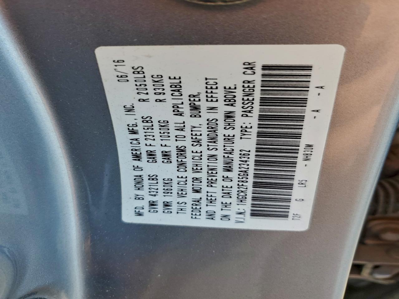 2016 HONDA ACCORD EXL photo 12