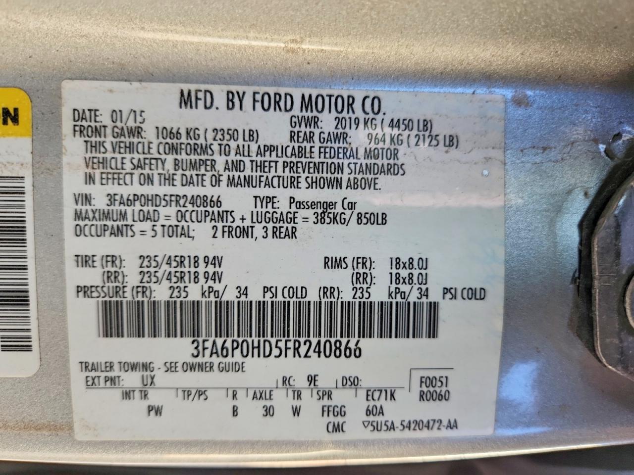 2015 FORD FUSION SE photo 12