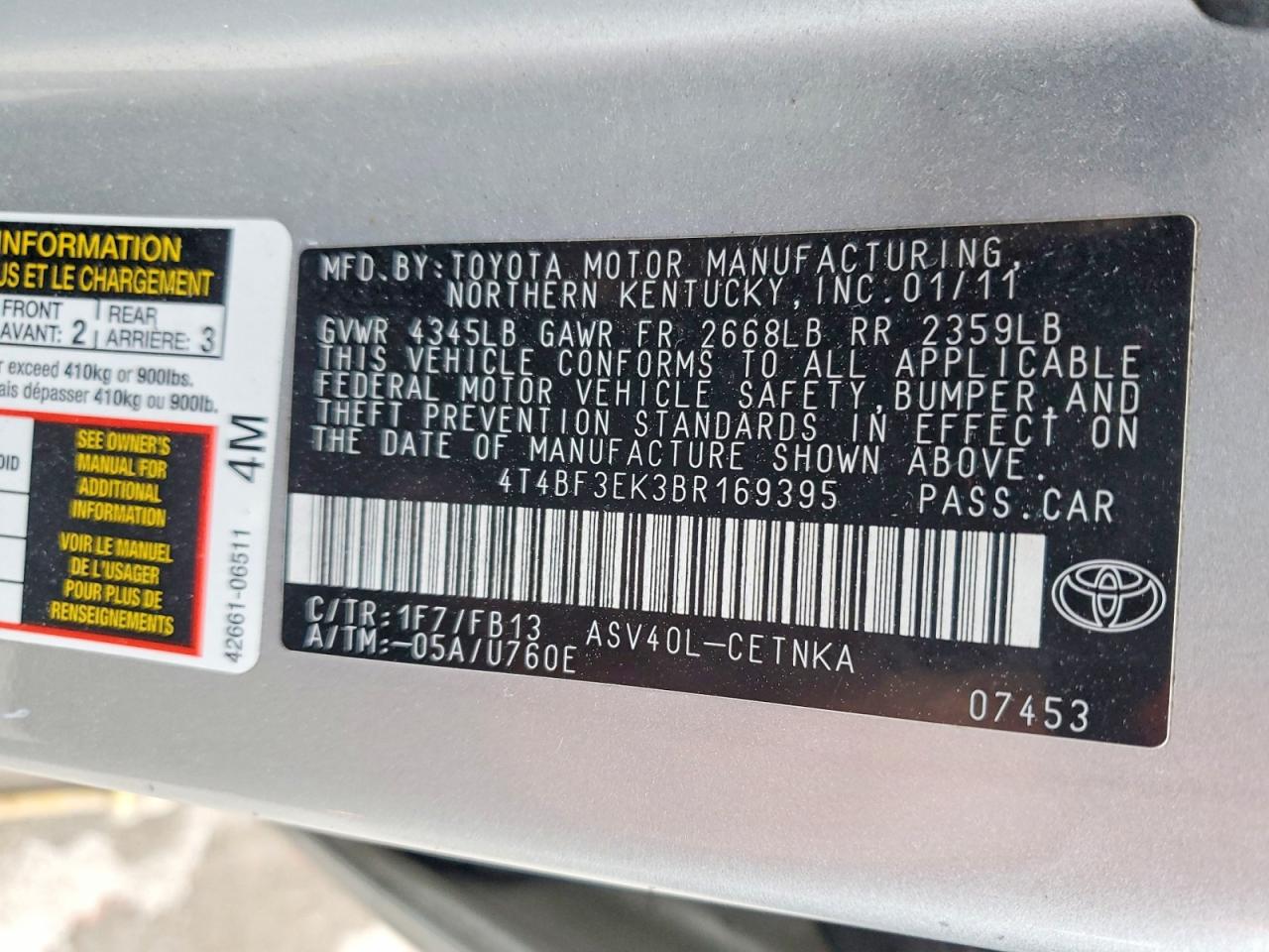 2011 TOYOTA CAMRY BASE photo 12