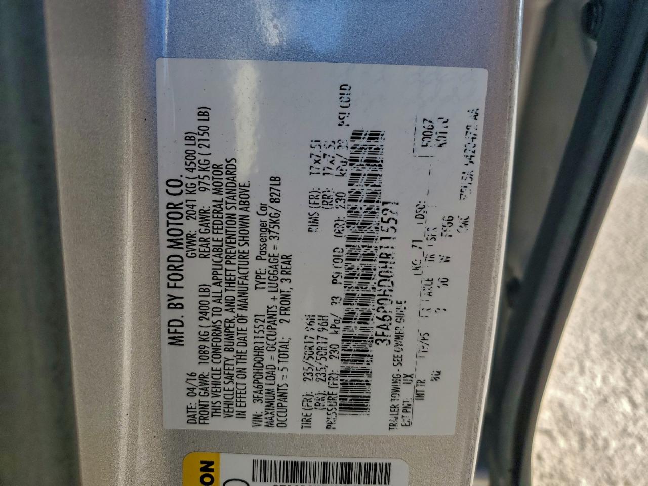 2017 FORD FUSION SE photo 12