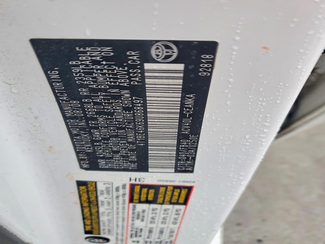 2009 TOYOTA CAMRY BASE photo 12