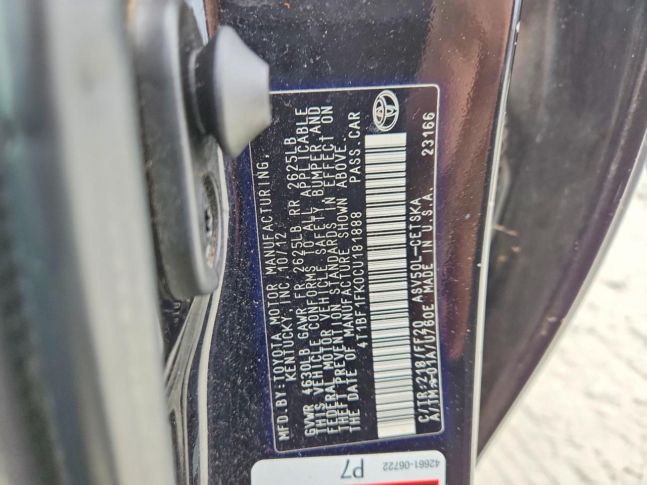 2012 TOYOTA CAMRY BASE photo 12