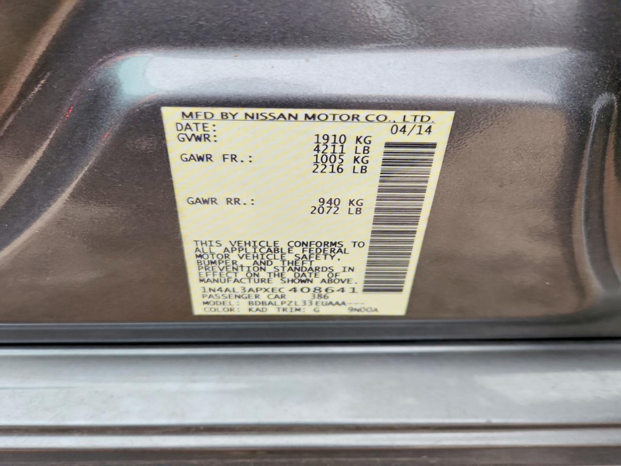 2014 NISSAN ALTIMA 2.5 photo 13