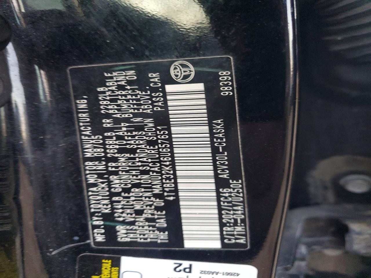 2006 TOYOTA CAMRY LE photo 12