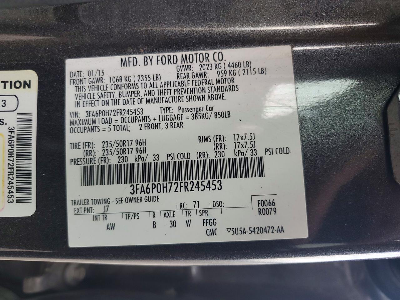2015 FORD FUSION SE photo 12