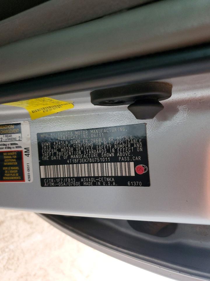 2011 TOYOTA CAMRY BASE photo 12