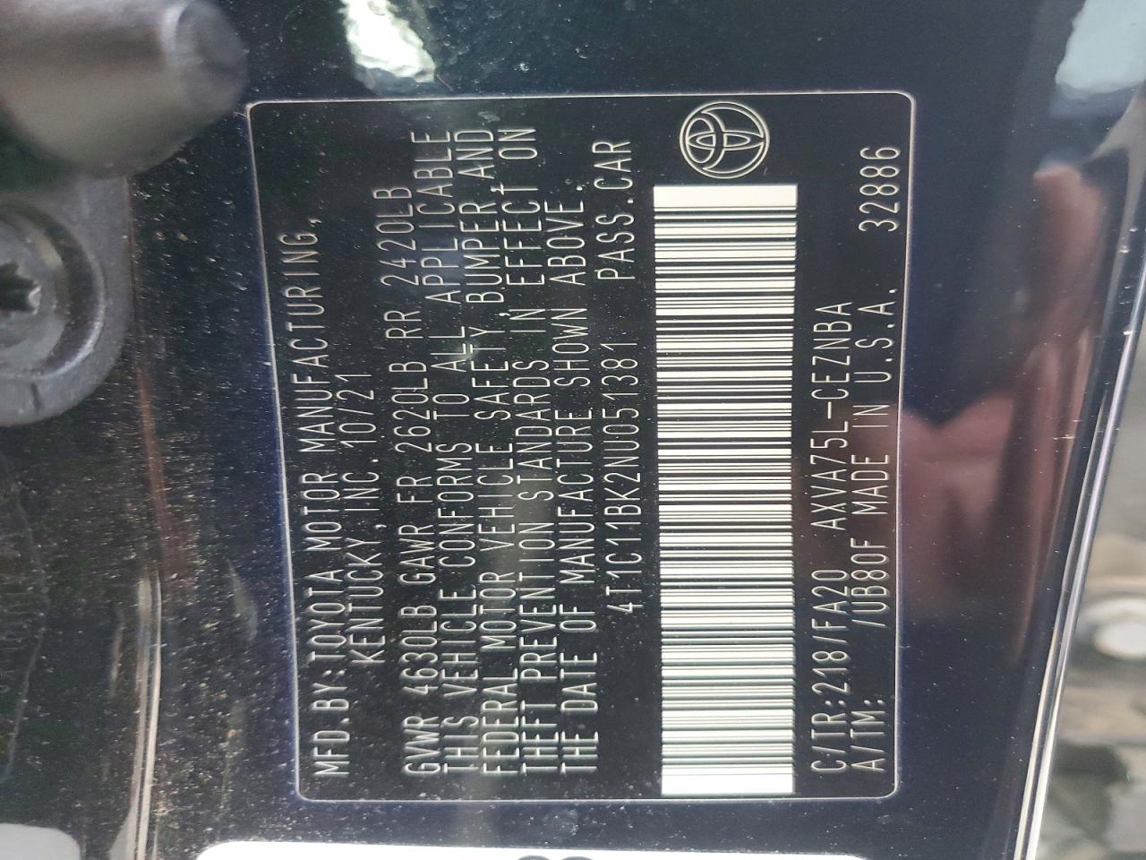 2022 TOYOTA CAMRY LE photo 12