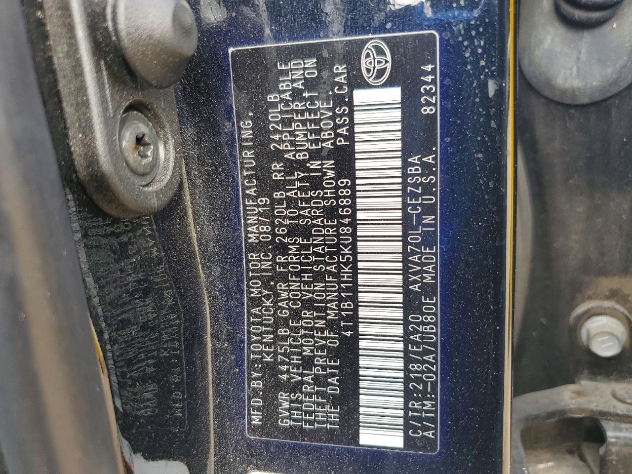 2019 TOYOTA CAMRY L photo 12