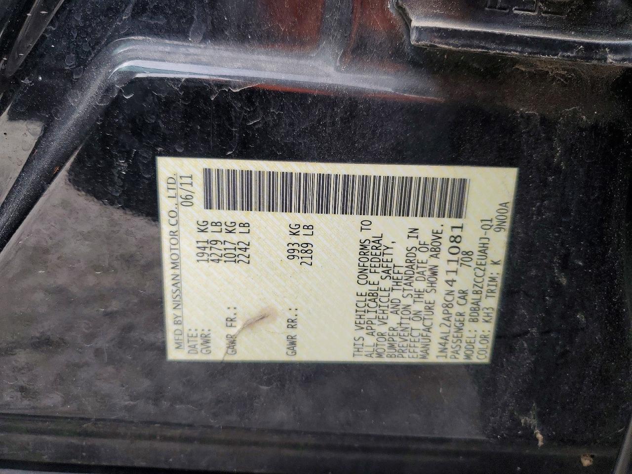 2012 NISSAN ALTIMA BASE photo 12