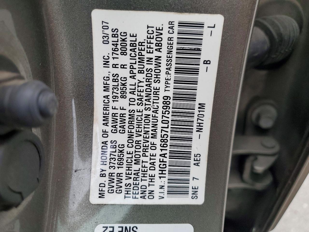 2007 HONDA CIVIC EX photo 12