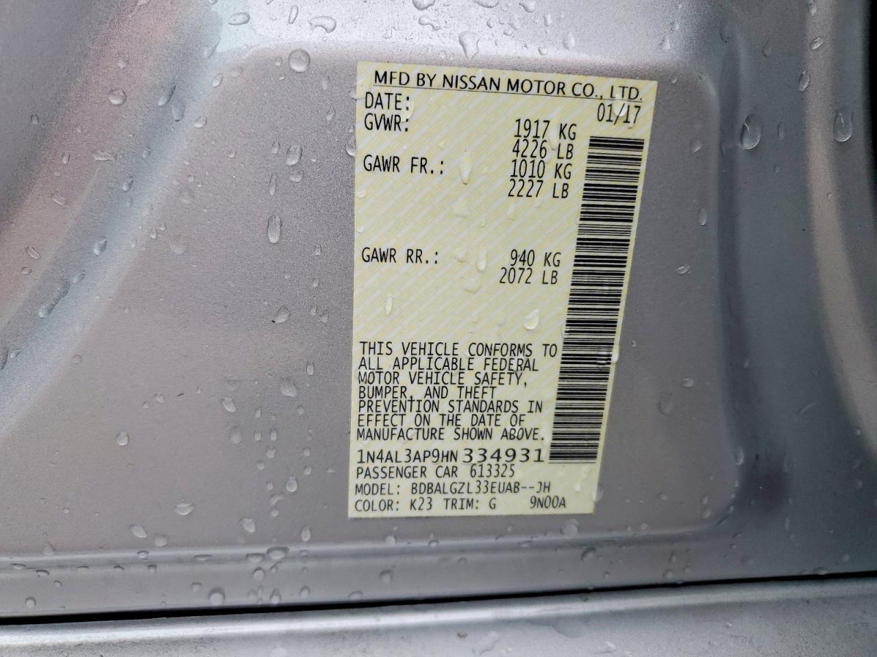 2017 NISSAN ALTIMA 2.5 photo 12