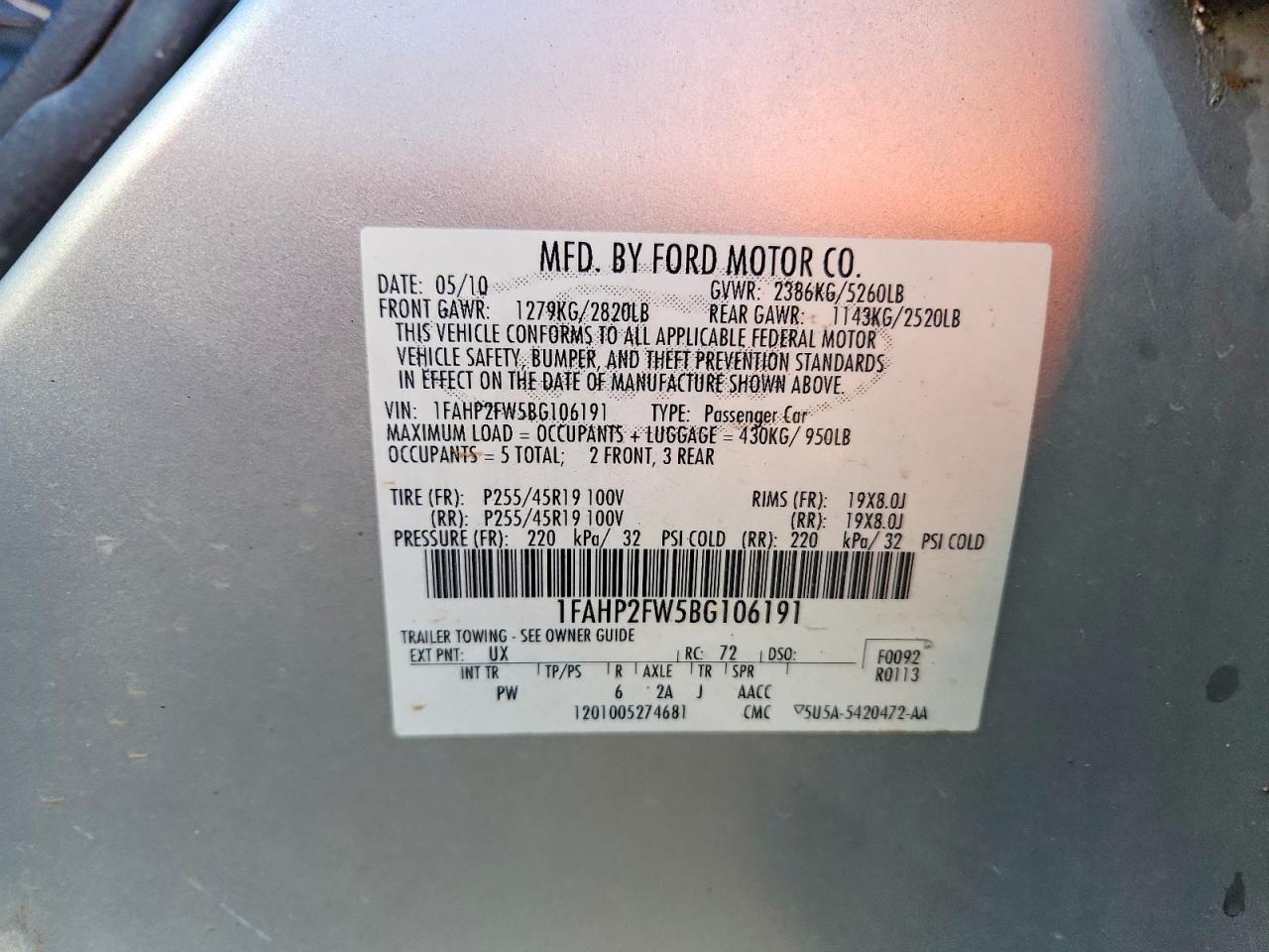 2011 FORD TAURUS LIMITED photo 12