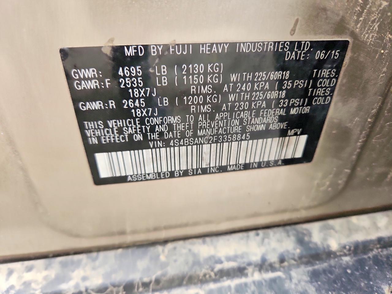 2015 SUBARU OUTBACK 2.5I LIMITED photo 13