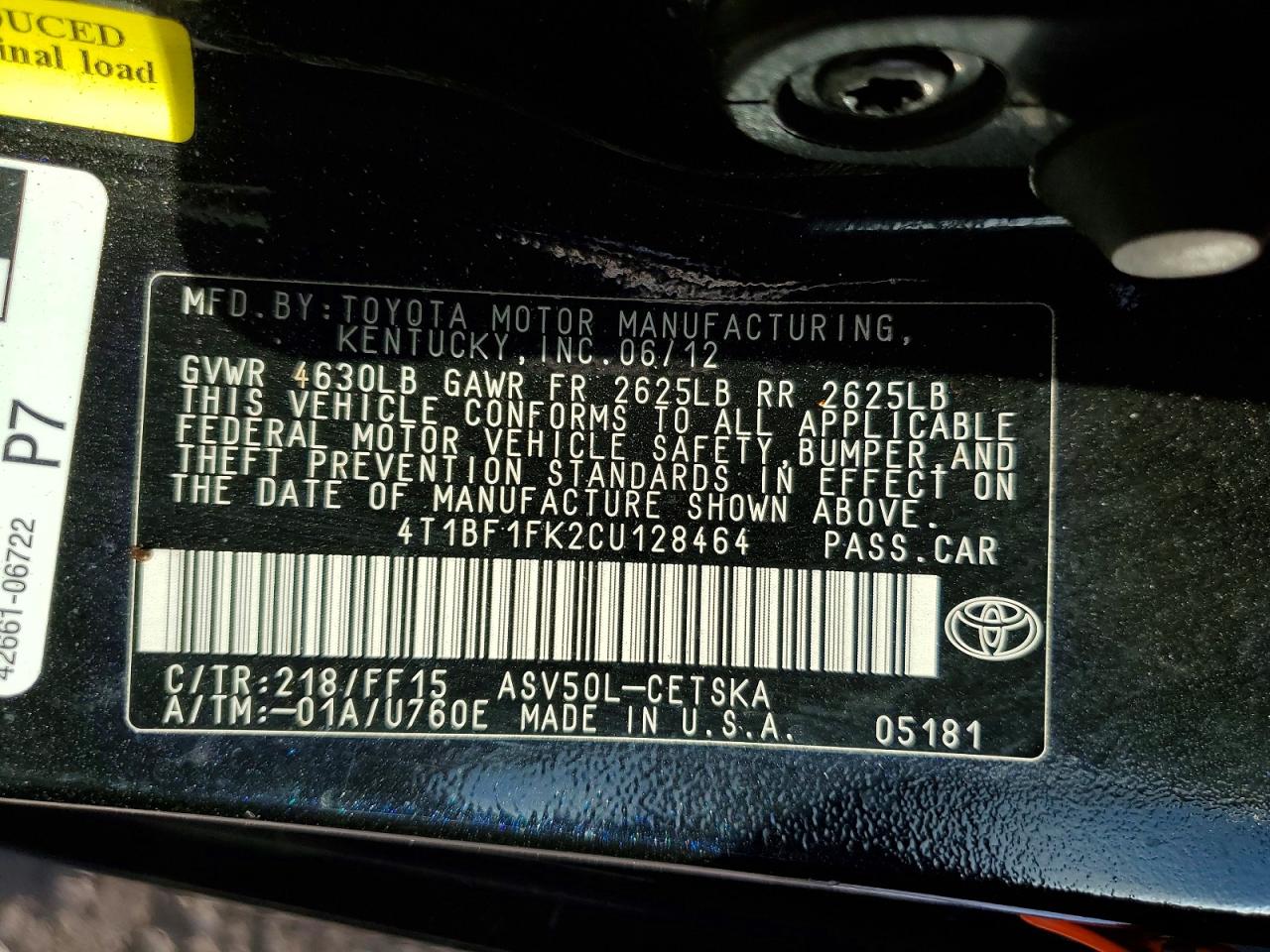 2012 TOYOTA CAMRY photo 12