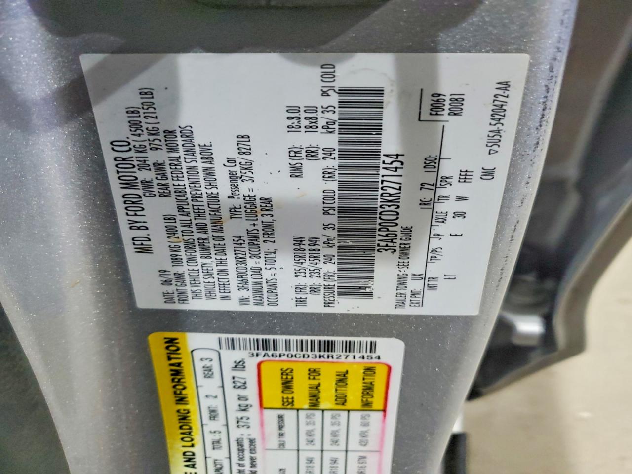 2019 FORD FUSION SEL photo 12