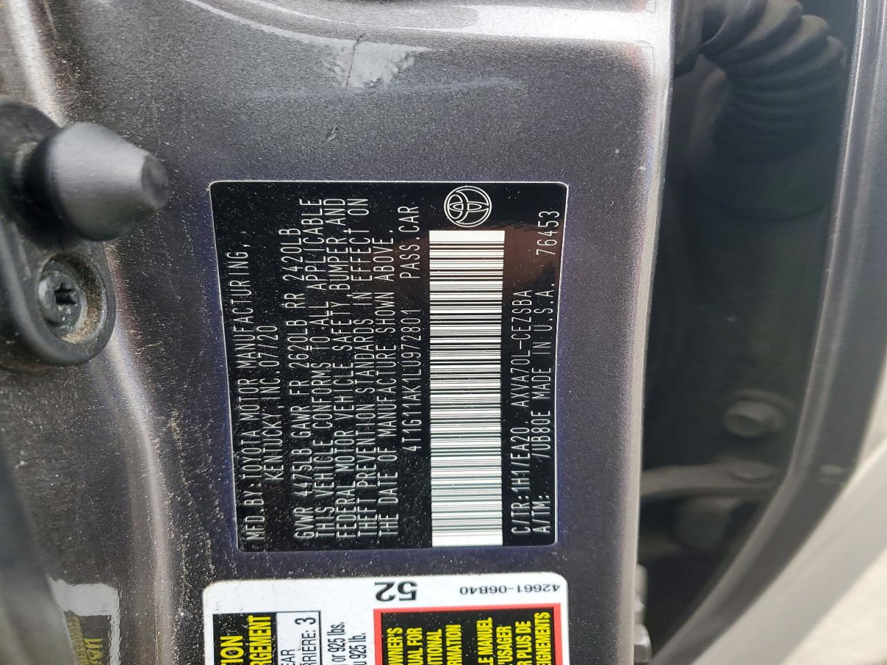 2020 TOYOTA CAMRY SE photo 12