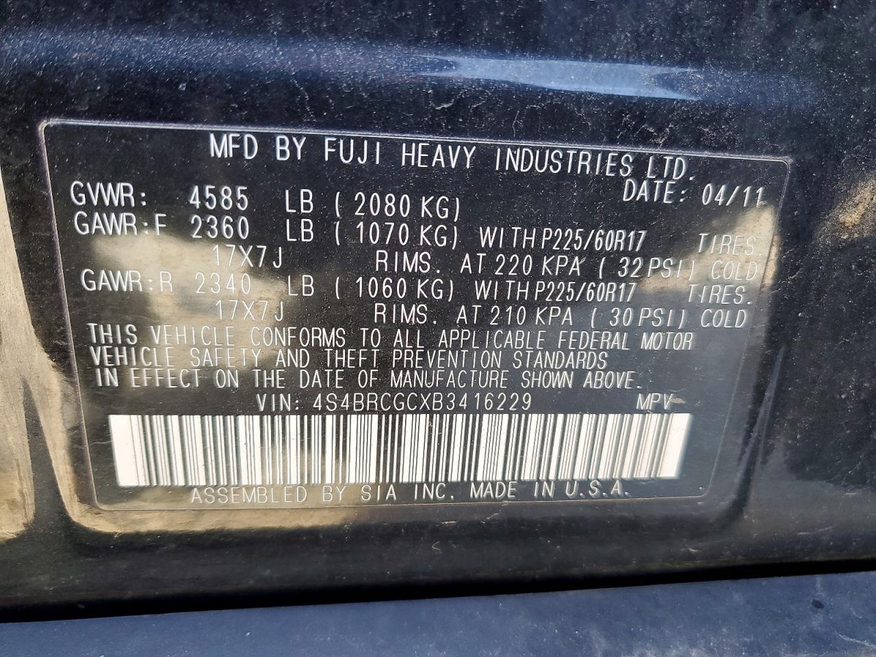 2011 SUBARU OUTBACK 2.5I PREMIUM photo 13