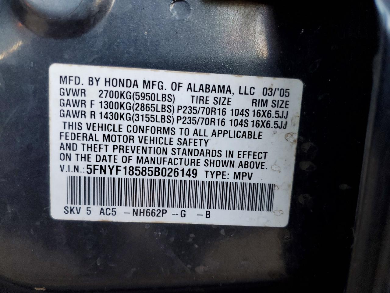 2005 HONDA PILOT EXL photo 13