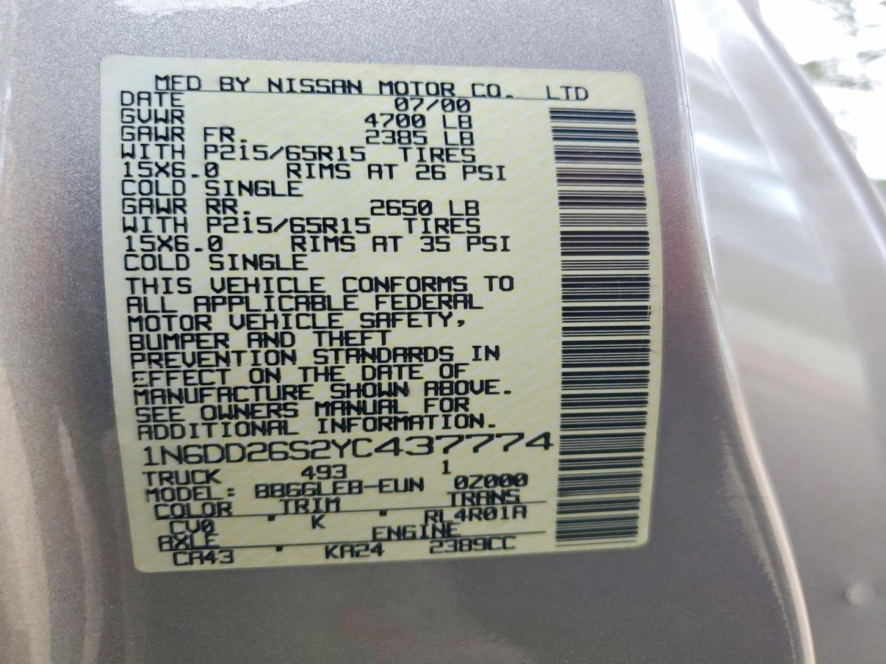 2000 NISSAN FRONTIER KING CAB XE photo 12